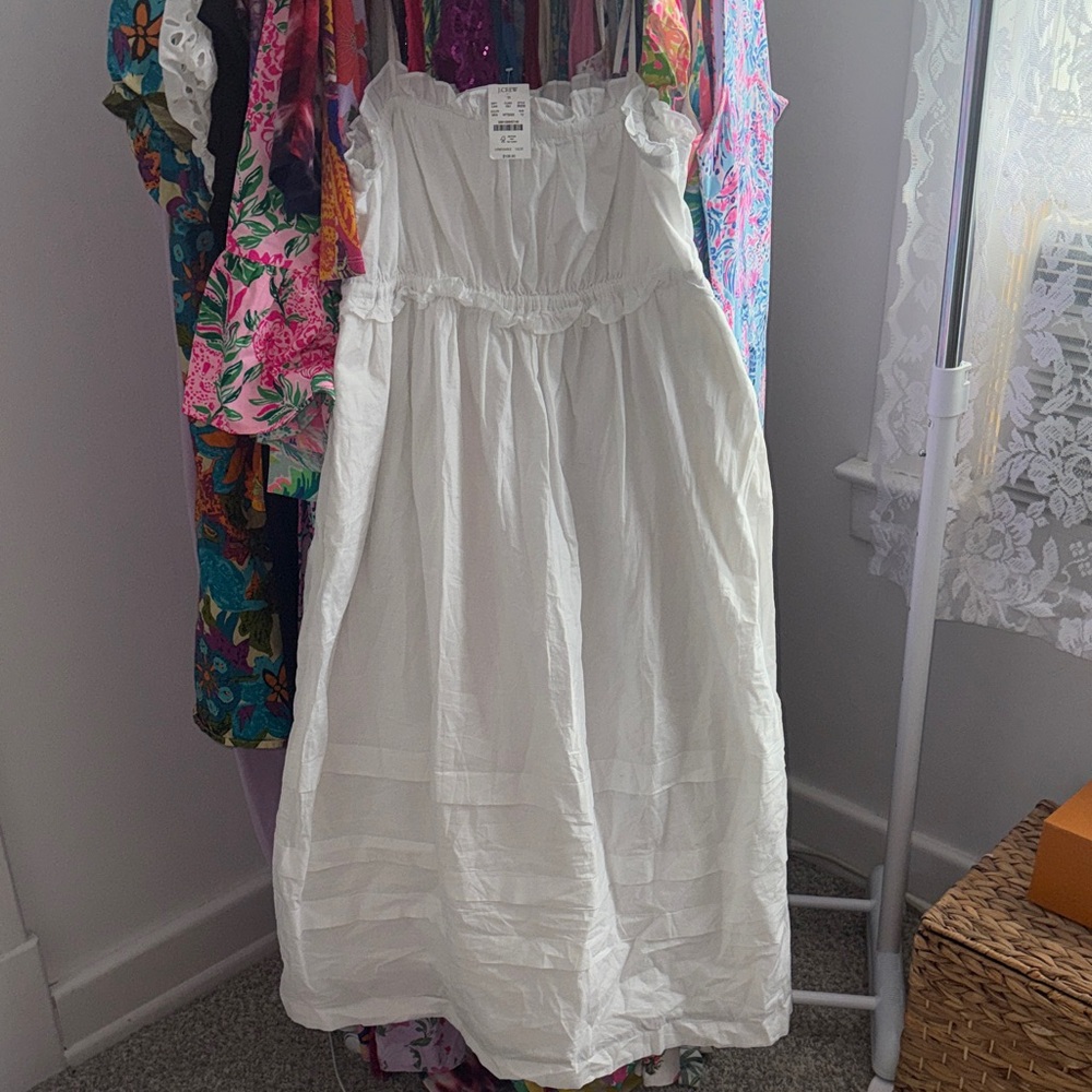 J. Crew White Gathered Dress New